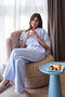 Women summer pajama set Light Blue buttoned Shirt+ Pants
